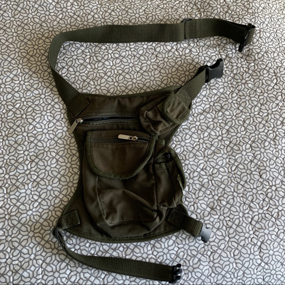 Canvas drop leg hip bag army green